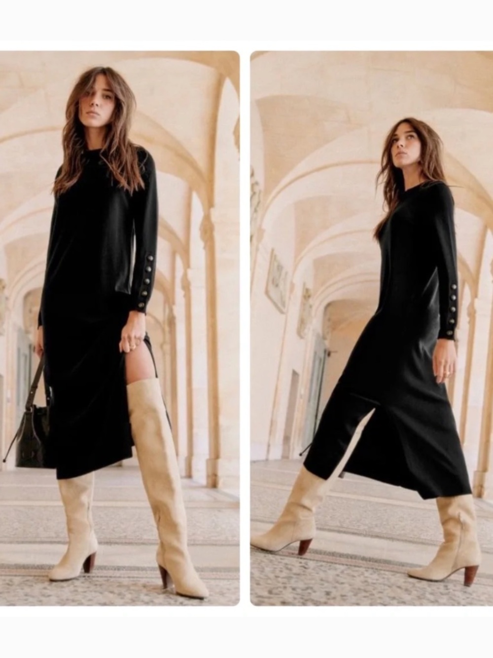 Sezane Belinda Dress Merino Wool Size Small Maxi Long Sleeves